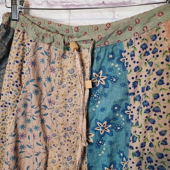 Blue Sky Mixed Patchwork Hippie Boho Cottagecore Festival Maxi Skirt Sz Large - Picture 5 of 13
